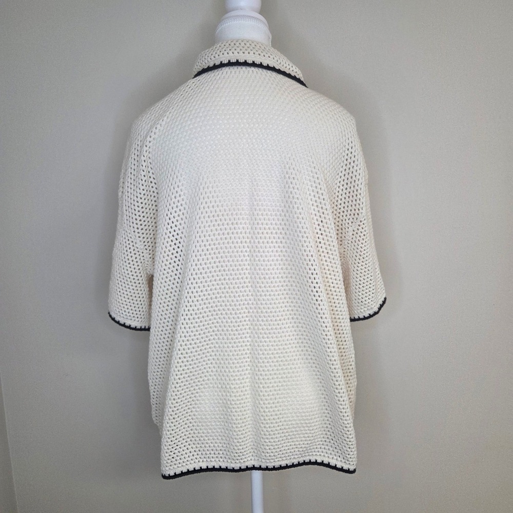 Sand Cloud Open Knit Cardigan Cream Black Trim Wood Buttons Coastal S/M - Picture 3 of 5